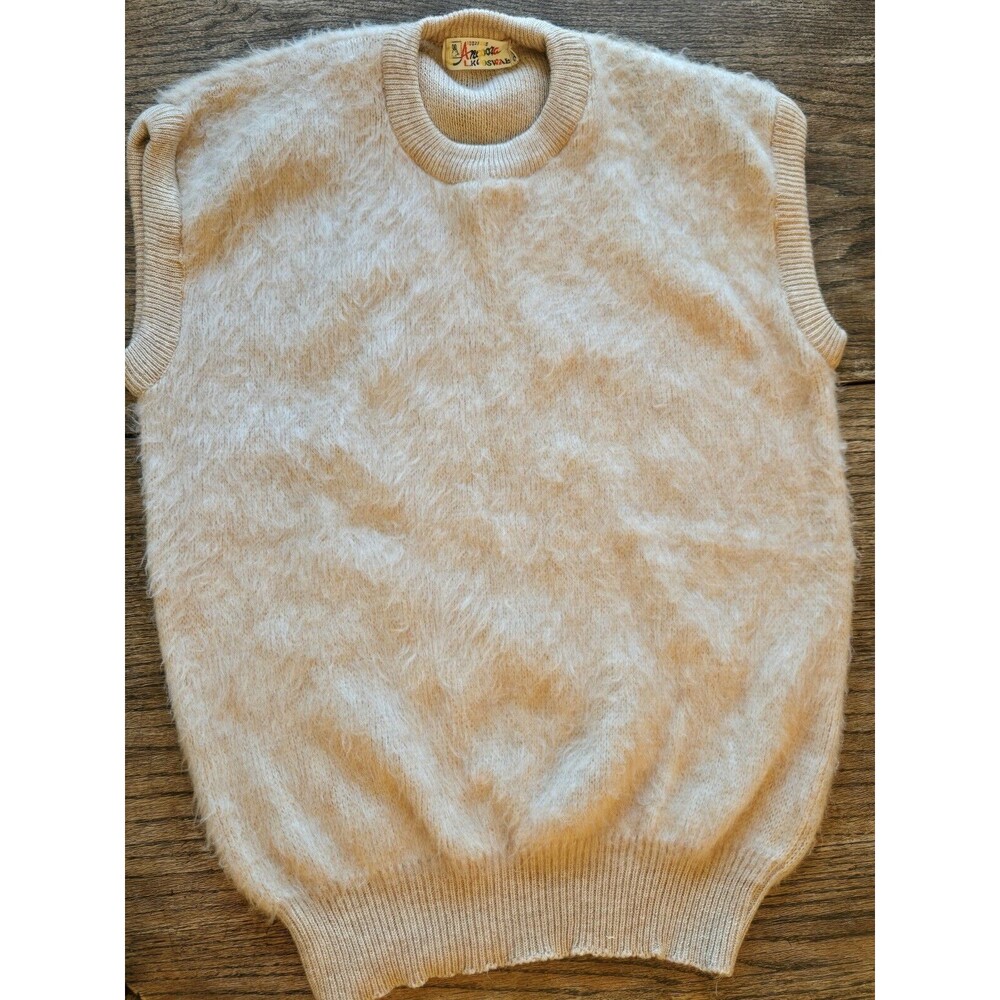 Vintage Pure Angora Fuzzy Knit Sweater  Vest Size 38 M LK Oswal